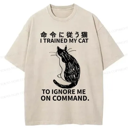 Tokyo-Tiger Cat Obeying Orders Washed T-Shirt