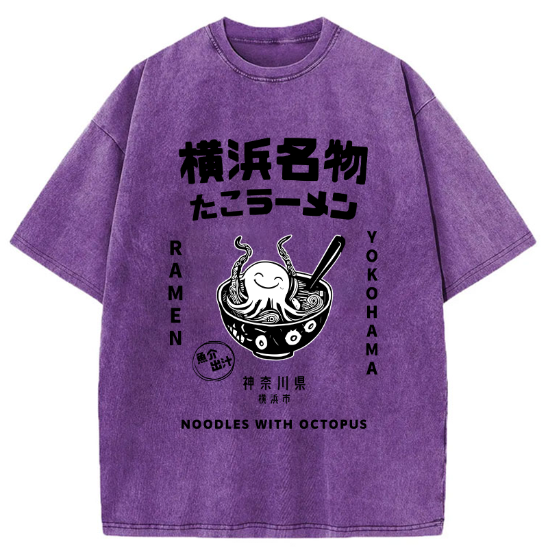 Tokyo-Tiger Yokohama Specialty Octopus Ramen Washed T-Shirt