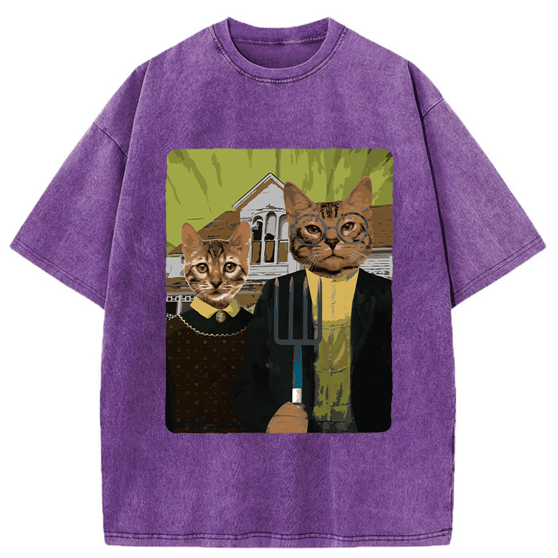 Tokyo-Tiger American Gothic Cat Washed T-Shirt