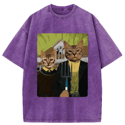 Tokyo-Tiger American Gothic Cat Washed T-Shirt