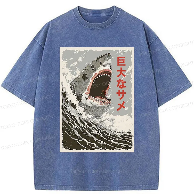 Tokyo-Tiger Huge Shark Washed T-Shirt