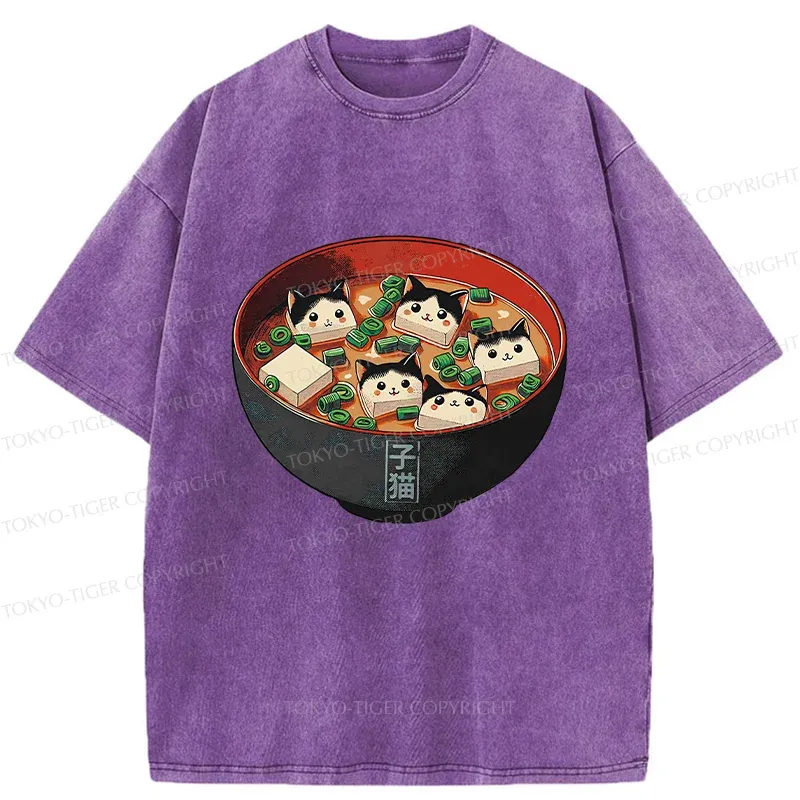 Tokyo-Tiger Cat Tofu Soup Washed T-Shirt