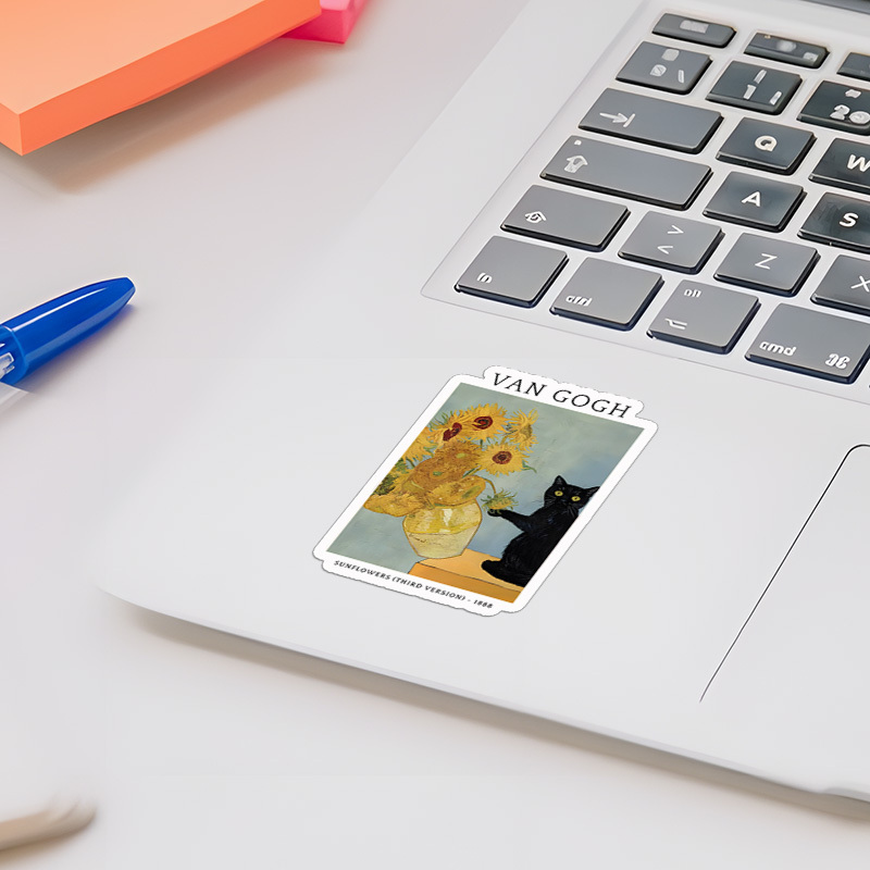 Tokyo-Tiger Black Cat With Sunflowers Sticker