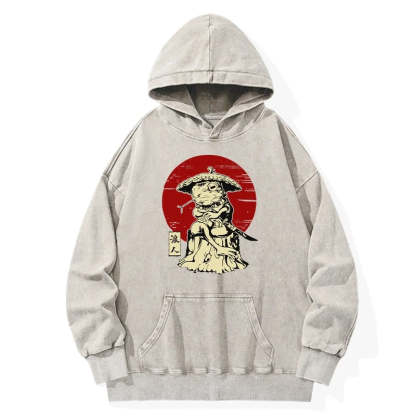Tokyo-Tiger Rounin Japanese Frog Samurai Washed Hoodie