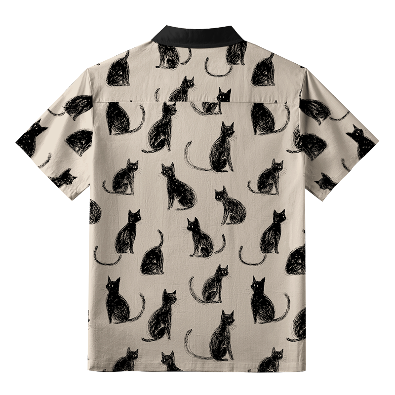 Tokyo-Tiger Black Cat Beige Button-up Shirt