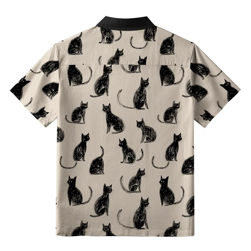 Tokyo-Tiger Black Cat Beige Button-up Shirt
