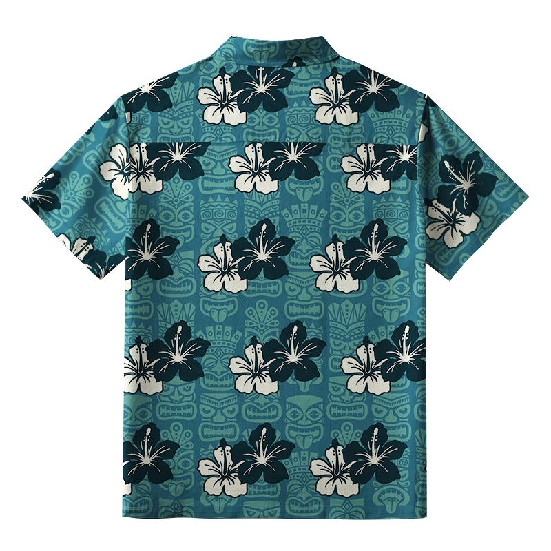 Tokyo-Tiger Floral Escape Teal Aloha Hawaiian Shirt