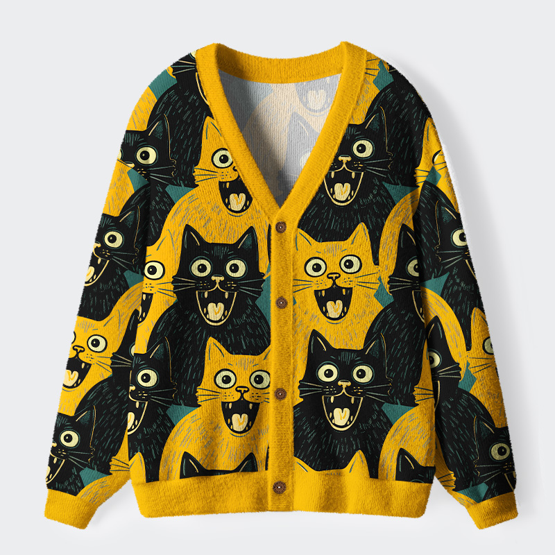 Tokyo-Tiger Yellow Cat And Black Cat Ugly Cardigan Sweater