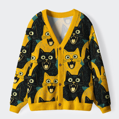 Tokyo-Tiger Yellow Cat And Black Cat Ugly Cardigan Sweater