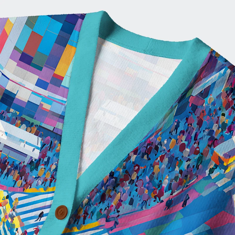 Tokyo-Tiger colorful Sidewalks Ugly Cardigan Sweater