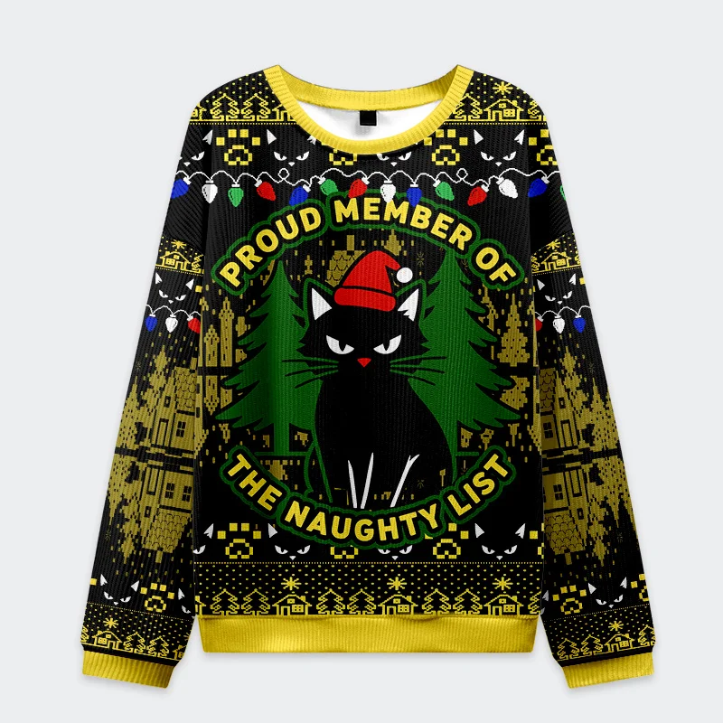 Tokyo-Tiger Black Cat Gaze Christmas Ugly Sweatshirt
