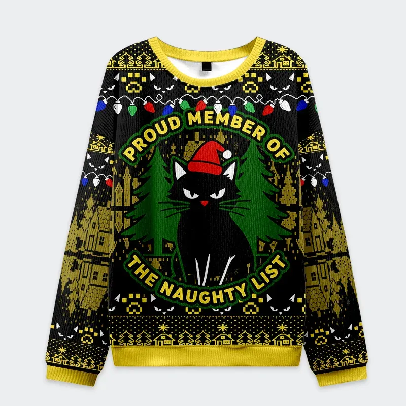 Tokyo-Tiger Black Cat Gaze Christmas Ugly Sweatshirt