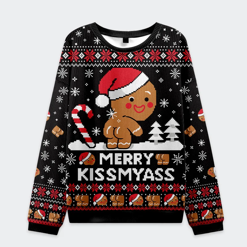 Tokyo-Tiger Kissing The Gingerbread Man's Butt Christmas Ugly Sweatshirt