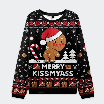 Tokyo-Tiger Kissing The Gingerbread Man's Butt Christmas Ugly Sweatshirt