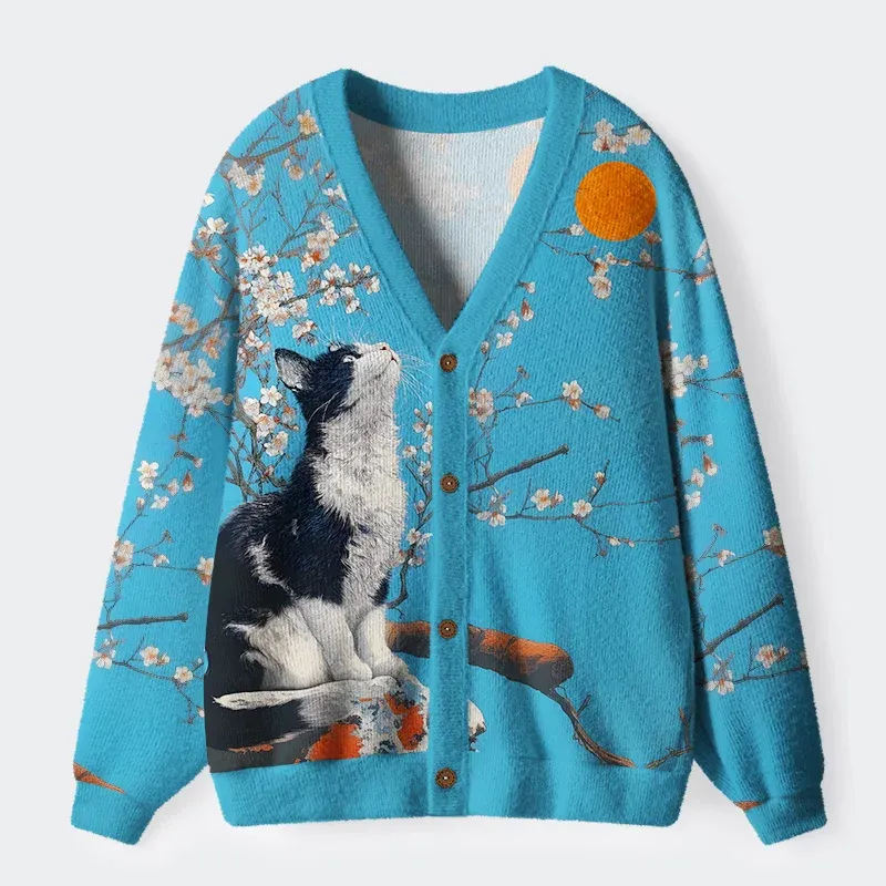 Tokyo-Tiger Cat Looking At The Sun Cardigan Sweater