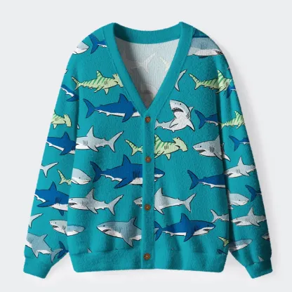 Tokyo-Tiger Shark Swarm Ugly Cardigan Sweater