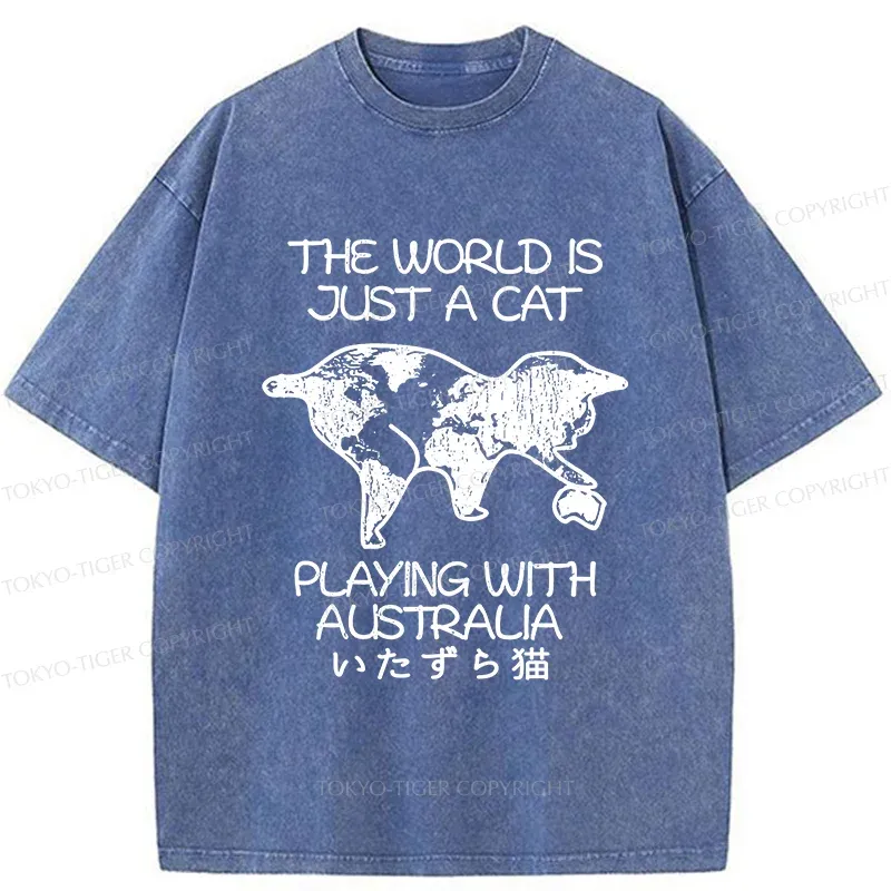 Tokyo-Tiger Funny World With Cat Washed T-Shirt