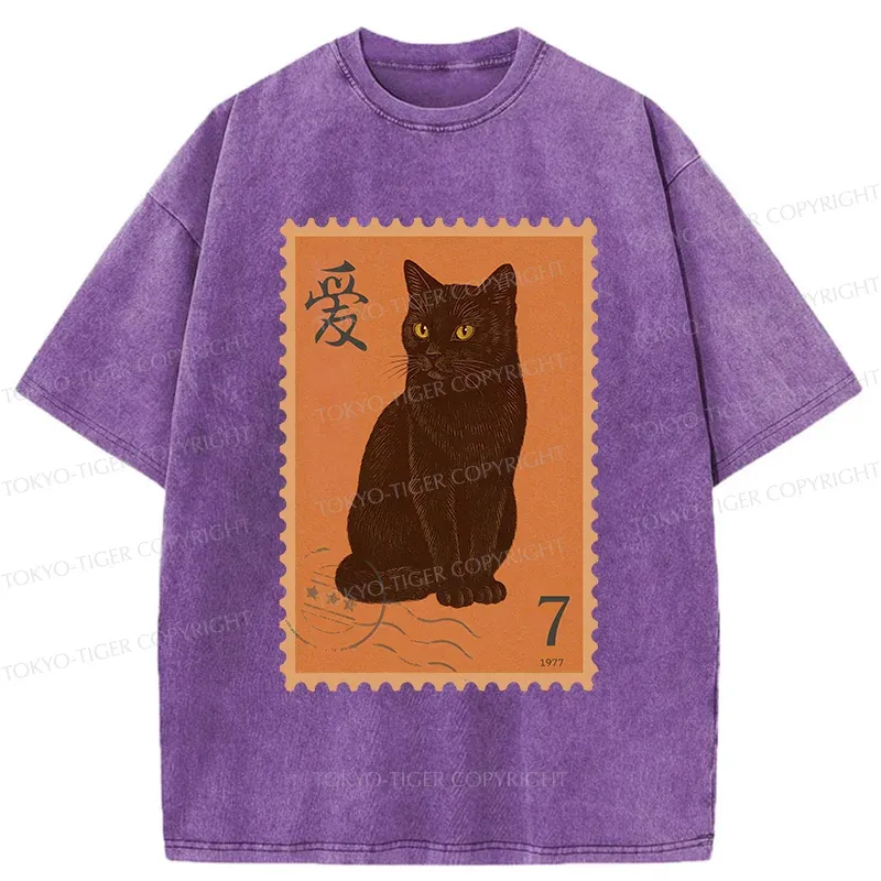 Tokyo-Tiger Cat Stamp Washed T-Shirt