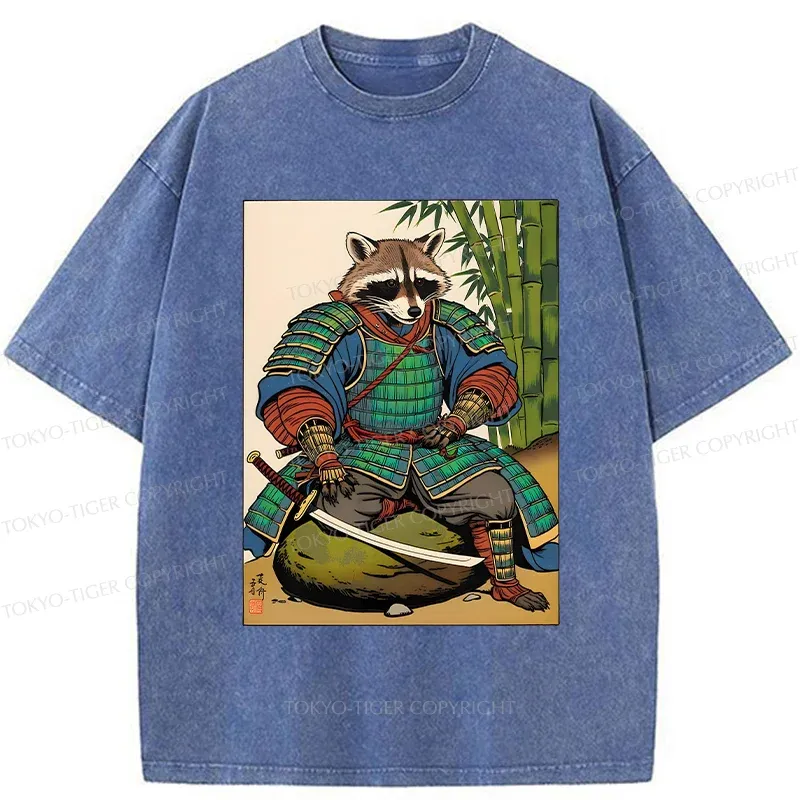 Tokyo-Tiger Raccoon Samurai Washed T-Shirt