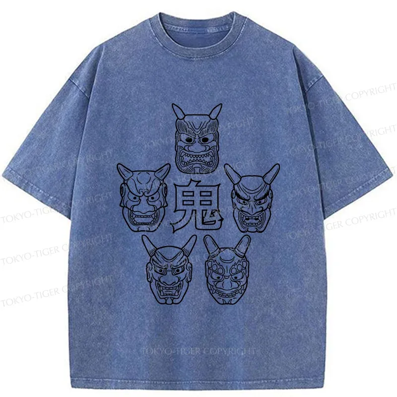 Tokyo-Tiger Five Ghost Faces Washed T-Shirt