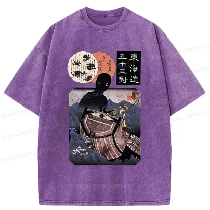 Tokyo-Tiger Japanese Retro Sea Monster Washed T-Shirt
