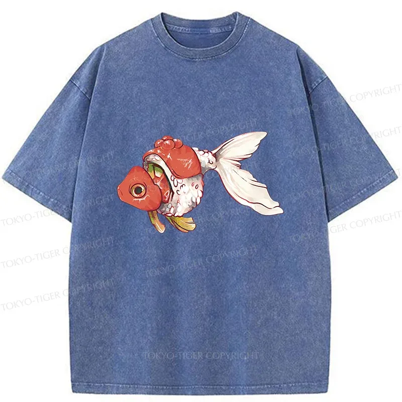 Tokyo-Tiger Goldfish Sushi Washed T-Shirt