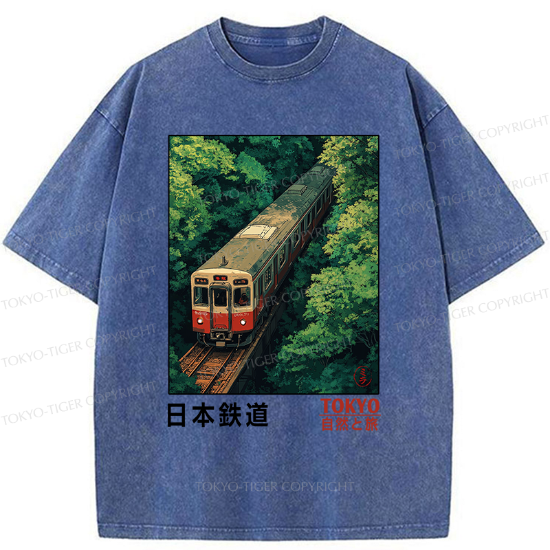 Tokyo-Tiger Japan Trains In The Natural Journey Washed T-Shirt