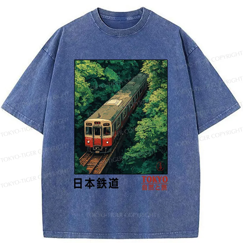 Tokyo-Tiger Japan Trains In The Natural Journey Washed T-Shirt