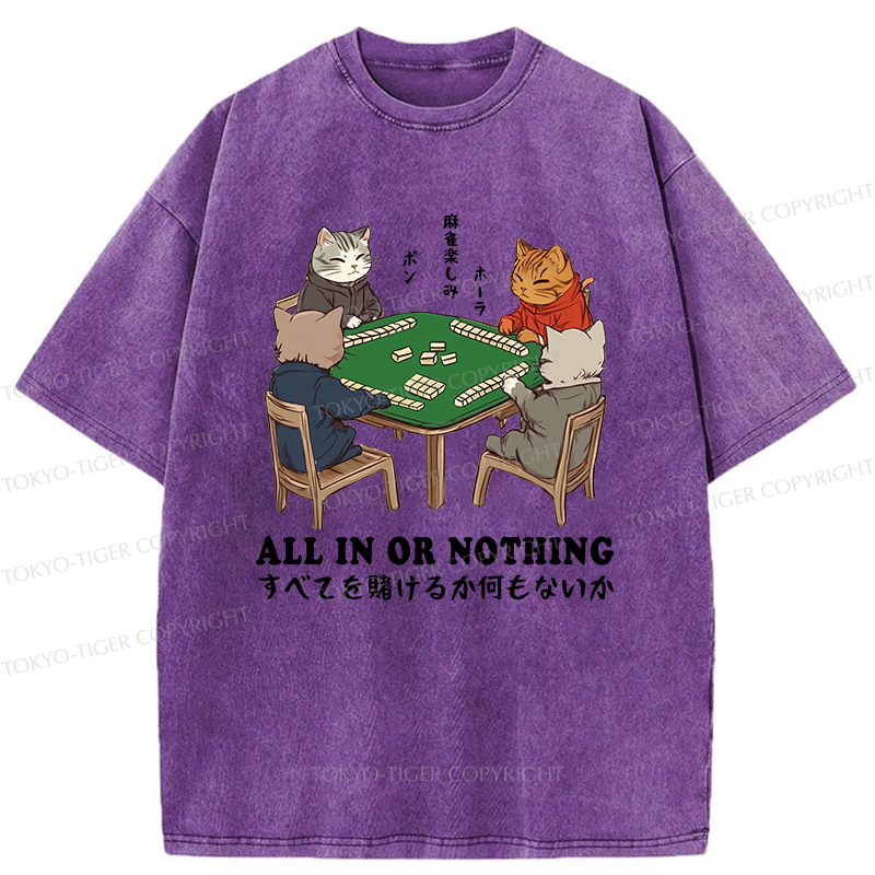Tokyo-Tiger Cats Playing Mahjong Washed T-Shirt