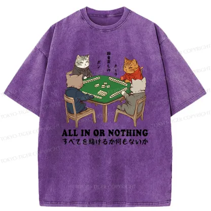 Tokyo-Tiger Cats Playing Mahjong Washed T-Shirt