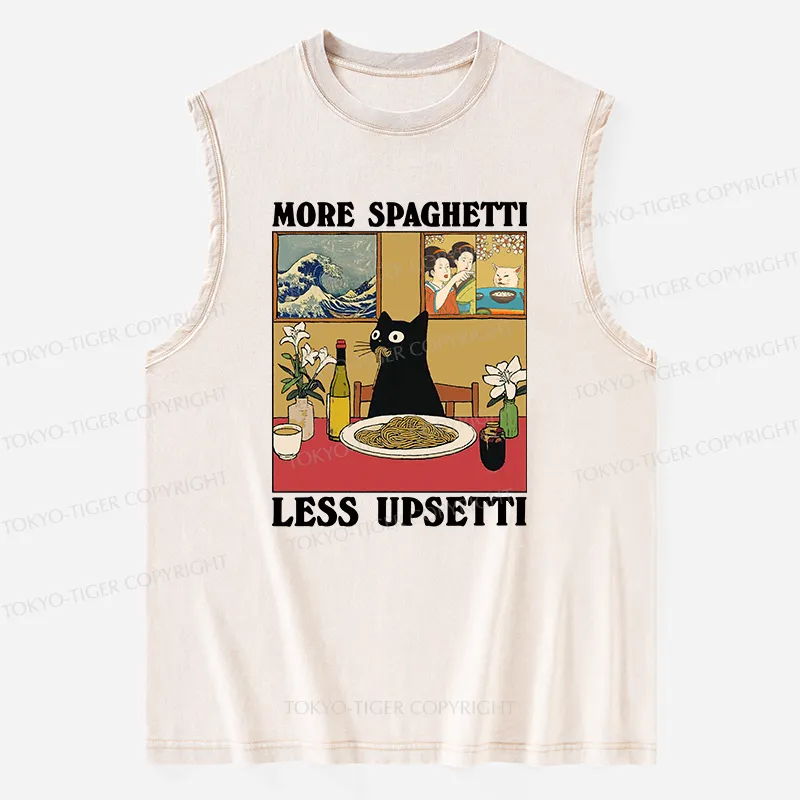 Tokyo-Tiger Cat Eating Pasta Washed Tank