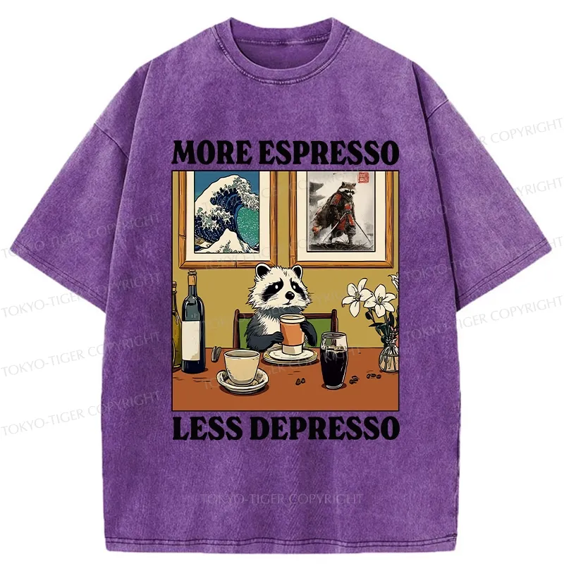 Tokyo-Tiger More Espresso Less Depresso Raccoon Washed T-Shirt