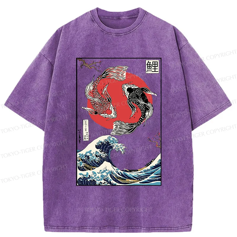 Tokyo-Tiger Retro Japanese Koi Washed T-Shirt