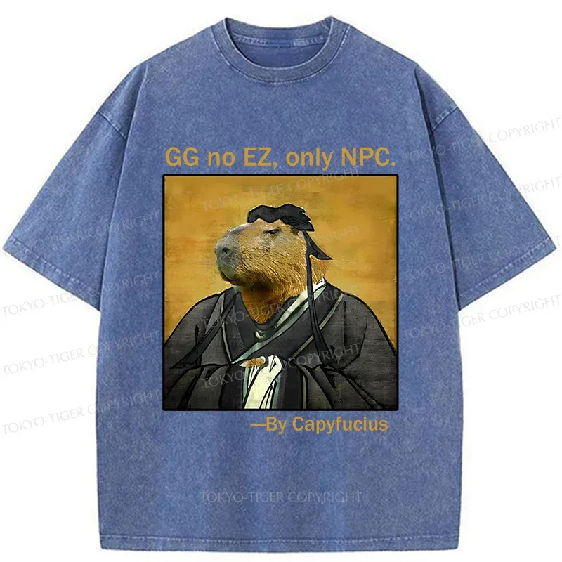 Tokyo-Tiger Confucius Capybara Quote Washed T-Shirt