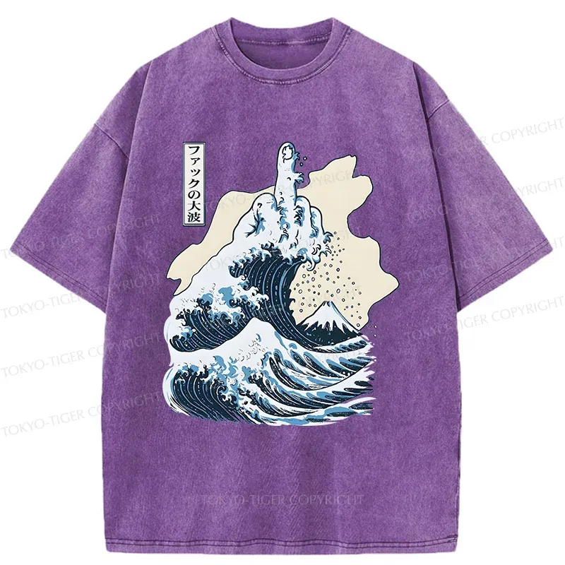 Tokyo-Tiger Angry Waves Washed T-Shirt