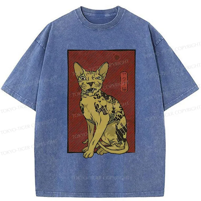 Tokyo-Tiger Japanese Hairless Cat Washed T-Shirt