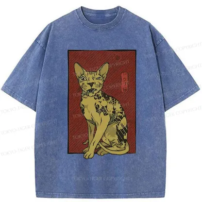 Tokyo-Tiger Japanese Hairless Cat Washed T-Shirt