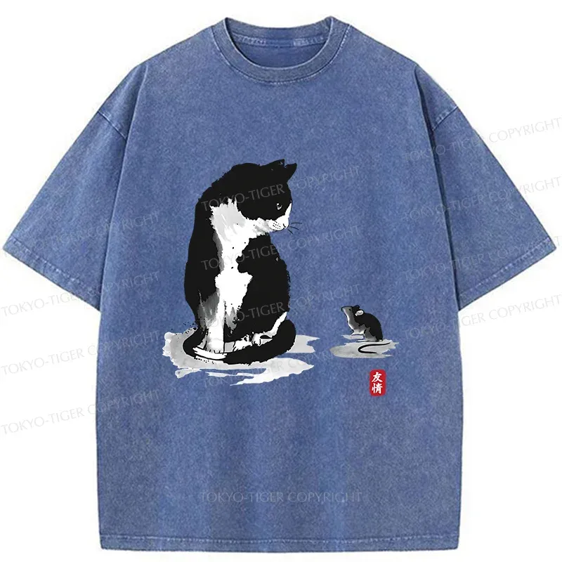 Tokyo-Tiger Cat And Mouse Friendship Washed T-Shirt