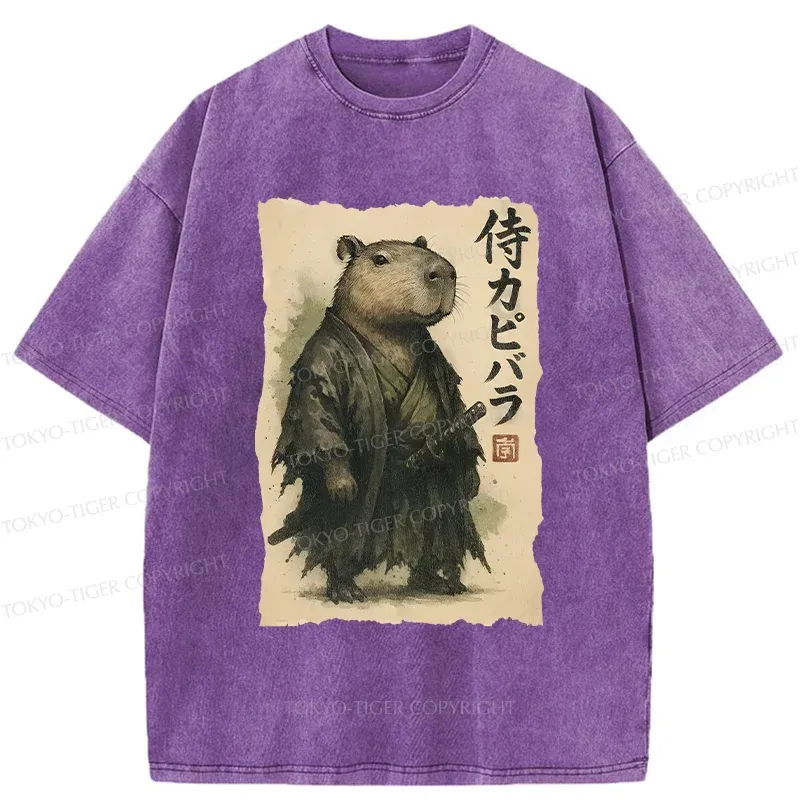 Tokyo-Tiger Capybara Samurai Washed T-Shirt