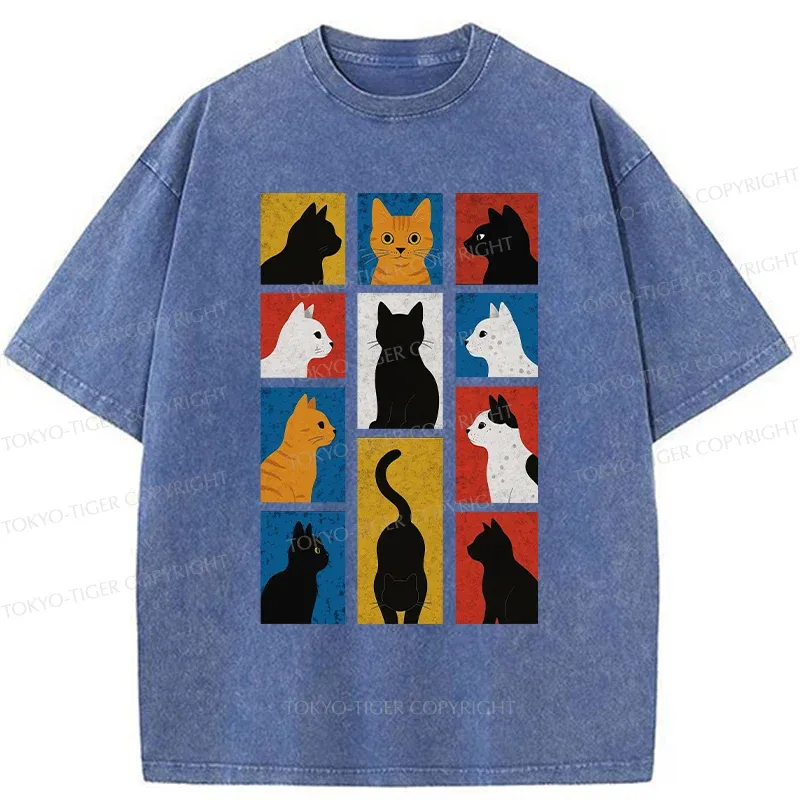 Tokyo-Tiger Cat Silhouette Washed T-Shirt