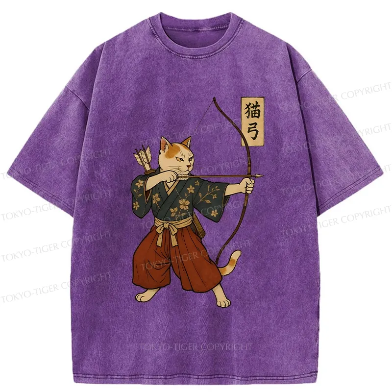 Tokyo-Tiger Japanese Cat Archery Washed T-Shirt