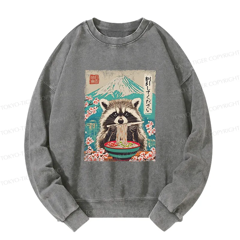 Tokyo-Tiger Please Give Raccoon A Discount Washed Sweatshirt