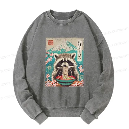 Tokyo-Tiger Please Give Raccoon A Discount Washed Sweatshirt