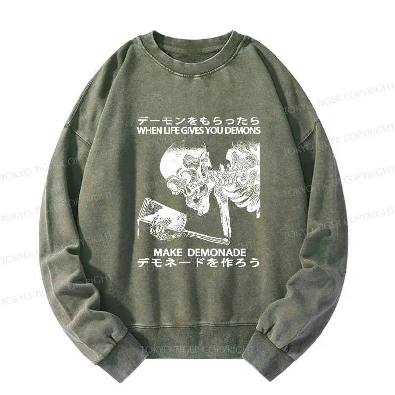 Tokyo-Tiger Make Demonade Funny Washed Sweatshirt