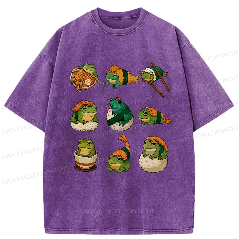 Tokyo-Tiger Japanese Food Frog Series Washed T-Shirt