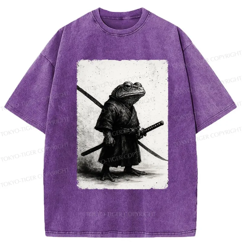 Tokyo-Tiger Retro Frog Samurai Japanese Washed T-Shirt