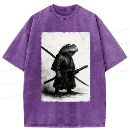 Tokyo-Tiger Retro Frog Samurai Japanese Washed T-Shirt