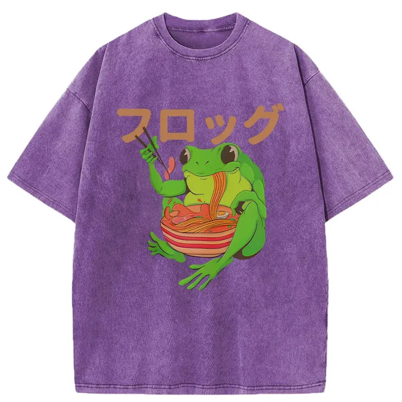 Tokyo-Tiger Frog Eating Ramen Japan Washed T-Shirt
