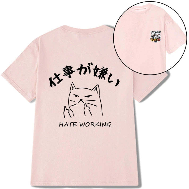 Tokyo-Tiger A Cat That Hates Work Front Back Classic T-Shirt-tokyo-tiger