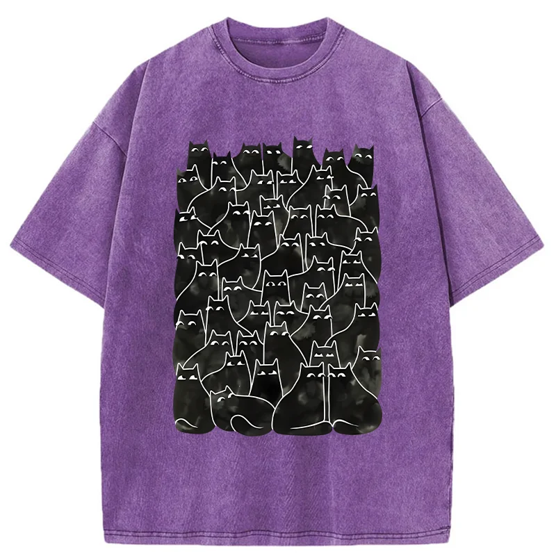Tokyo-Tiger A Group Of Black Cats Washed T-Shirt